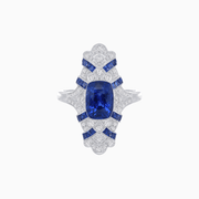 Vintage Style Art Deco Sapphire & Diamond Ring in Platinum - Shahin Jewelry